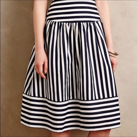 Anthropologie Maeve High Seas Navy White Striped Skirt - Picture 1 of 7